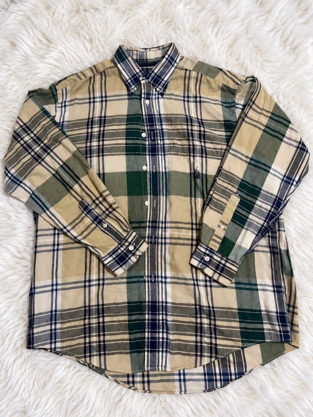 Nautica Green & Cream Plaid Button-Down Shirt